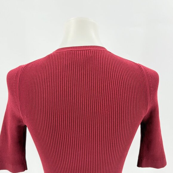 Theory Ribbed Crewneck Knit Top L Burgundy Polyamide Blend - Picture 8 of 8